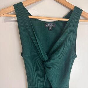 Say What Dark Green Ribbed Knit Sleeveless Dress w/Twist Front and Cutout Size S